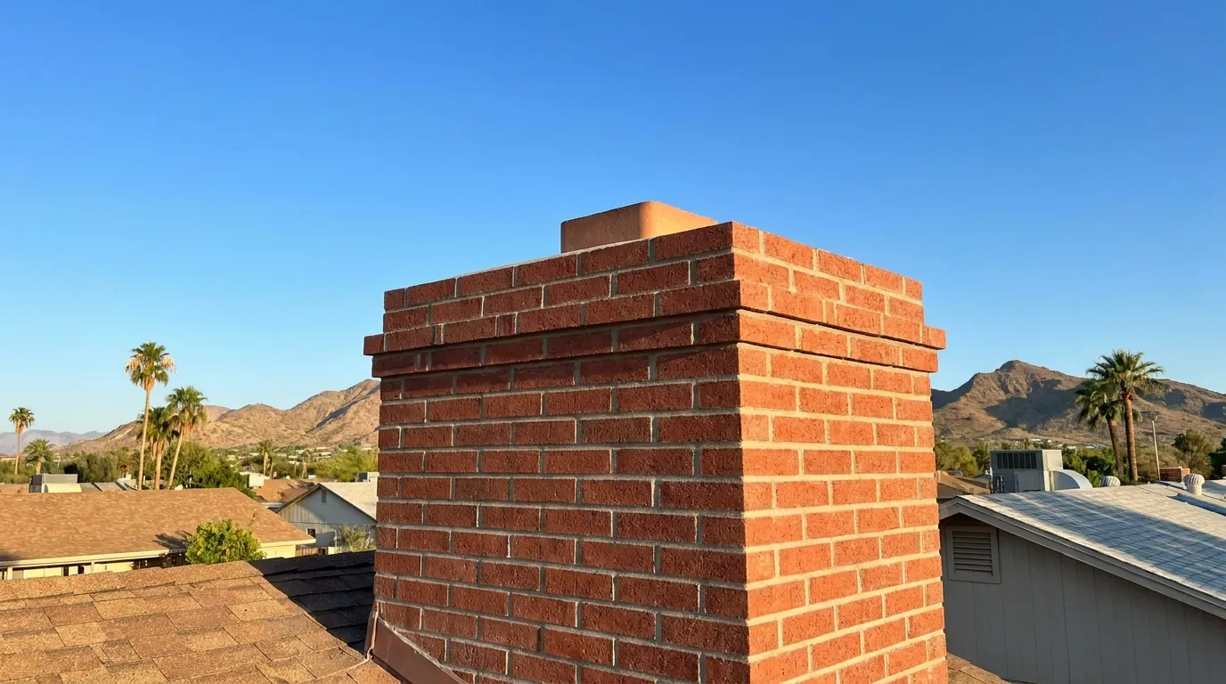 Brick chimney against a clear Arizona sky in Gilbert